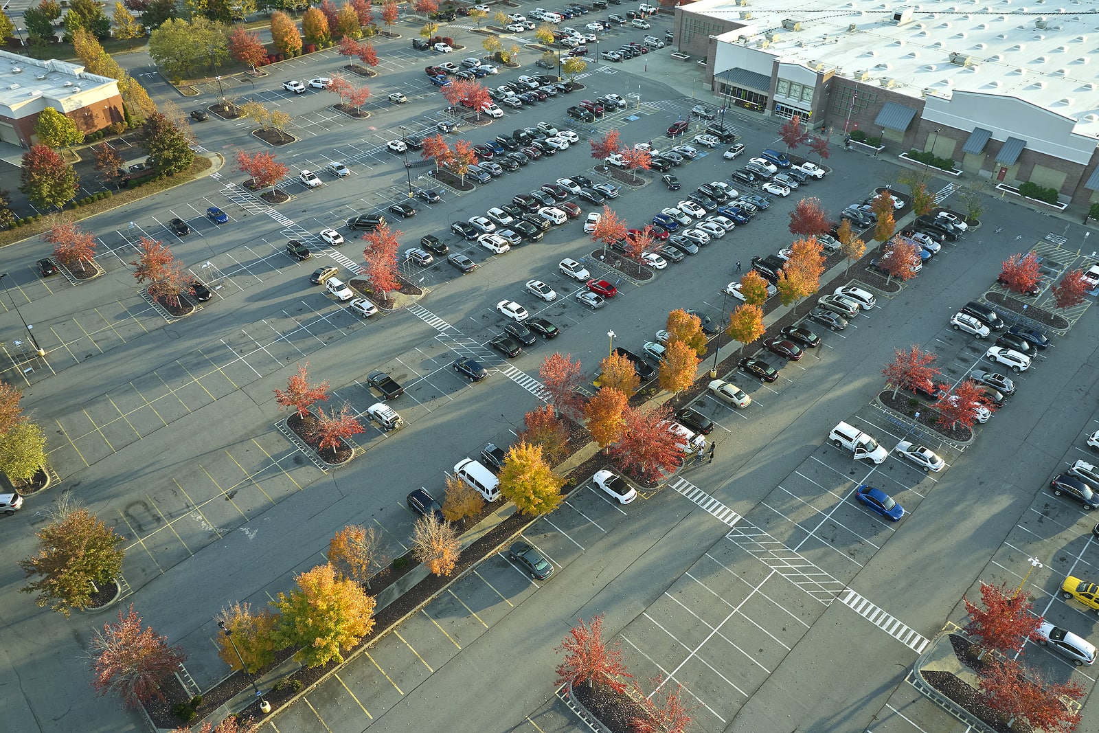 Aerial view of a grocery store parking lot