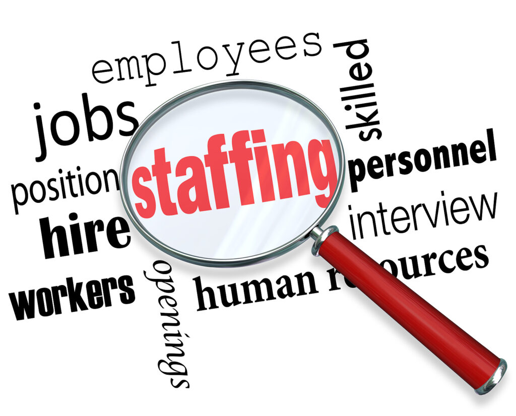 Staffing Words Magnifying Glass Employees Hiring Positions and temporary, supplemental labor